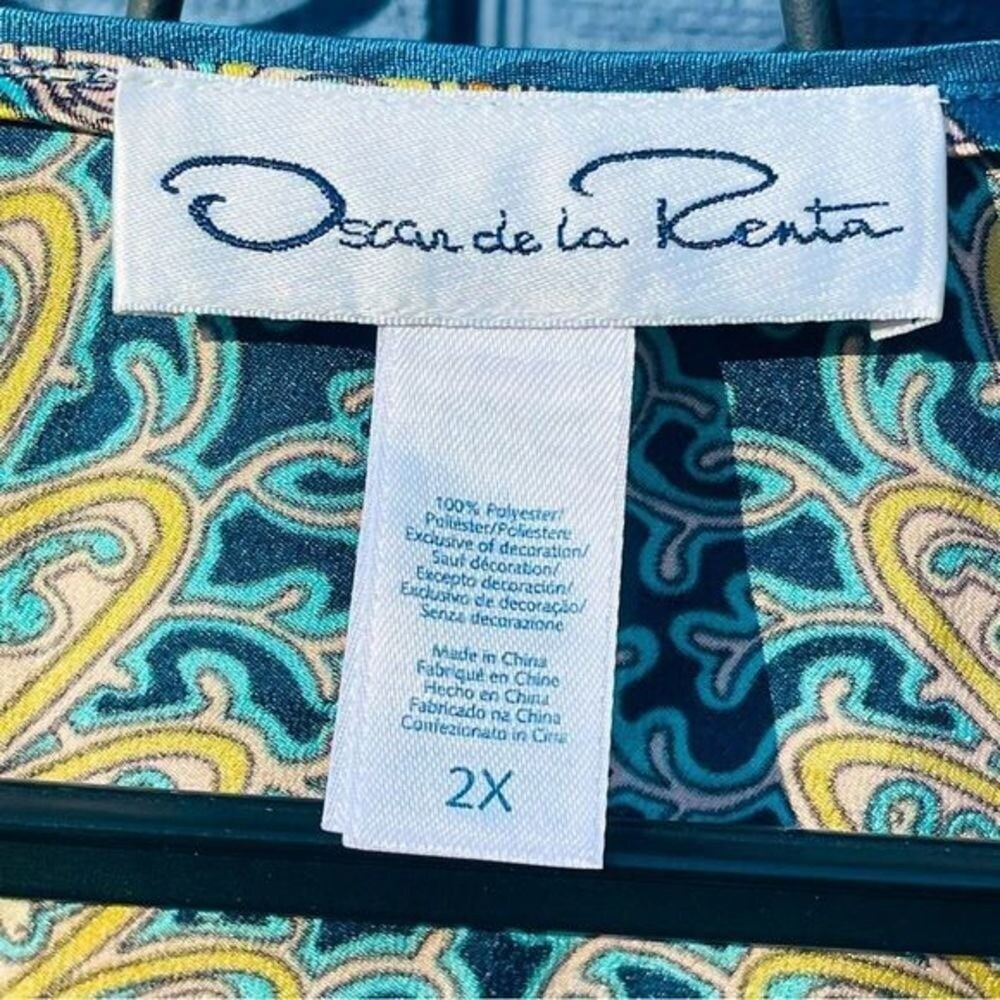 Oscar de la Renta Blue Gold Mandala Zip Front‎ V-Neck 2 Pocket Caftan  SZ 2X NEW - Picture 9 of 15